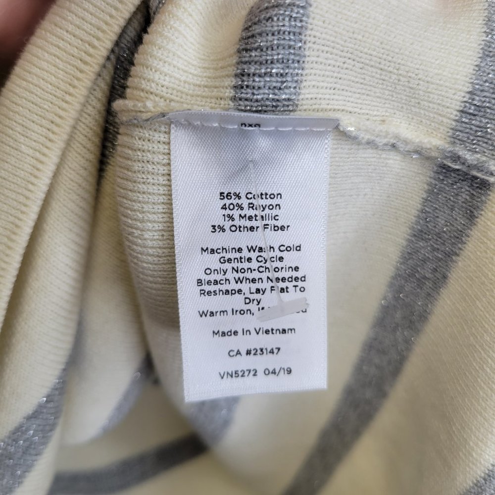Talbots Women's Medium Sweater Gray White Striped Short Sleeve - Picture 6 of 6